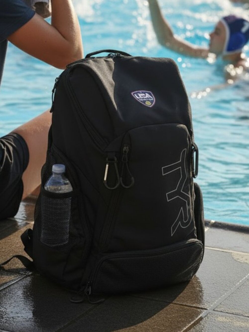TYR Alliance 30L USA Water Polo Swim Backpack Black Pool Gear Bag